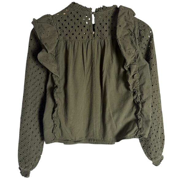 Maje Linode Olive Green Ruffled Eyelet Long Sleeve Top Size Small - Picture 11 of 12